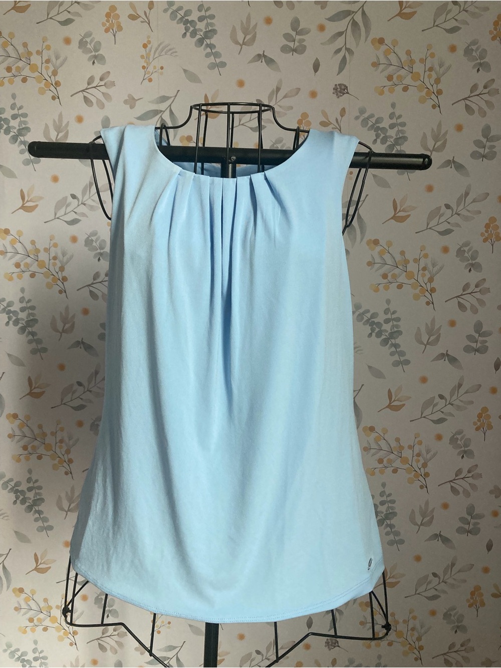 Calvin Klein Light Blue Pleated Neck Tank Top